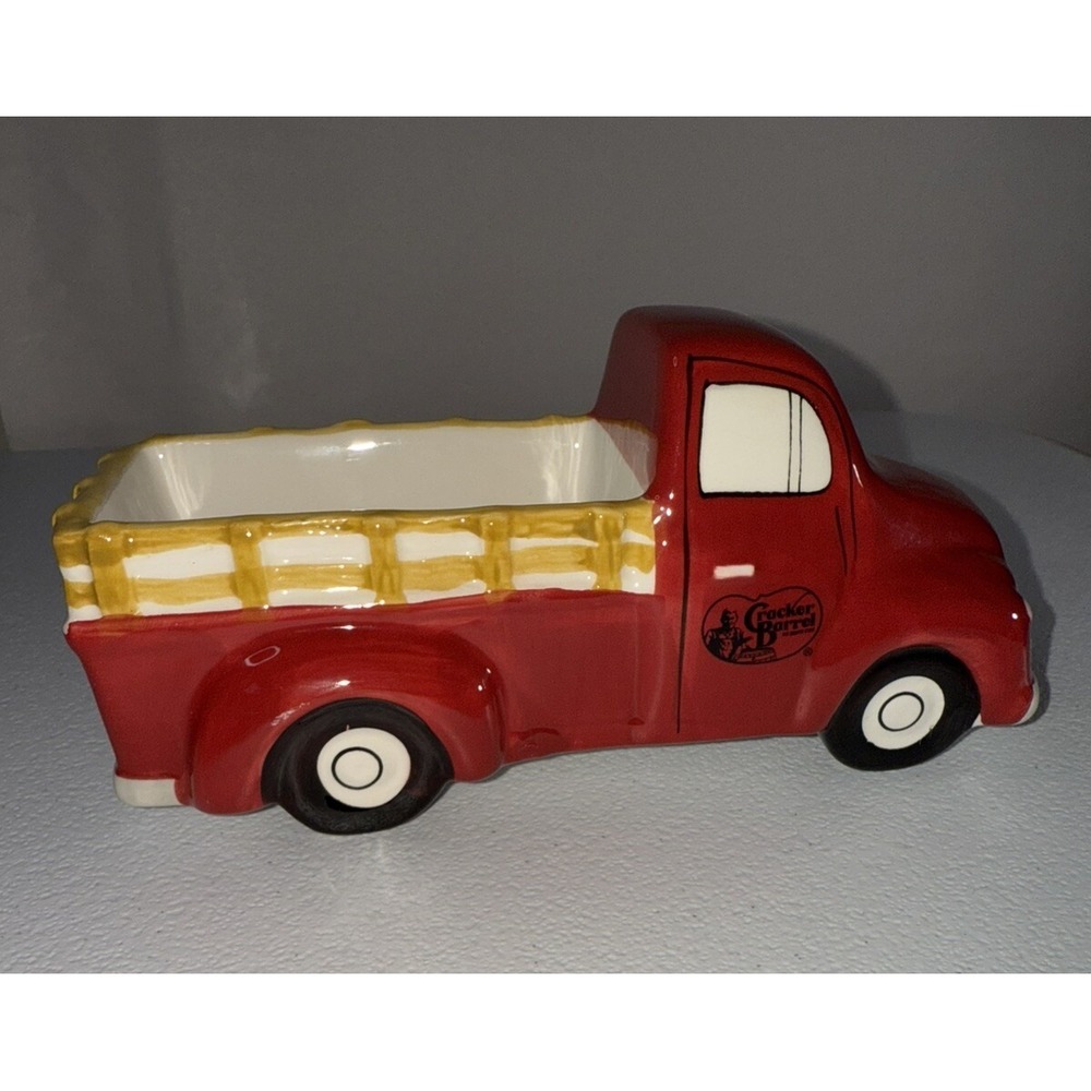 Cracker Barrel Earthenware Red Farm Pickup Truck Planter/Sugar Caddy/Home Decor